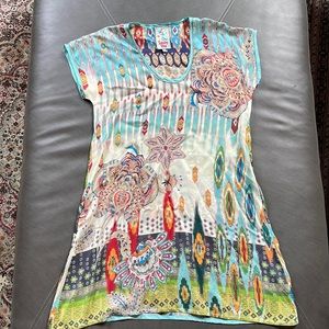 Johnny Was Rayon mini dress with cotton tank slip/liner sz S